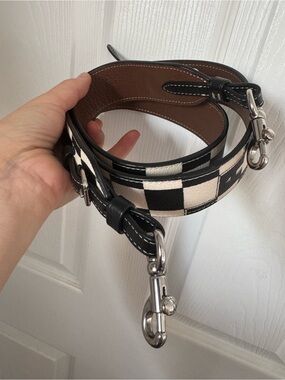 Coach Checkerboard Leather Strap - Black & White with Brown Backing
